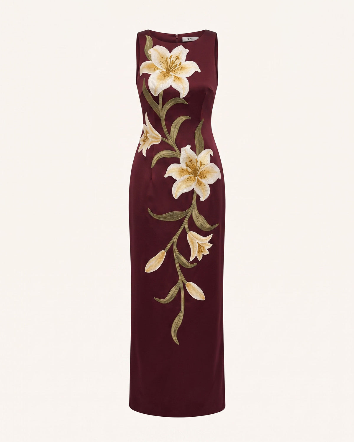 Lily Floral Print Sleeveless Column Maxi Dress - Burgundy