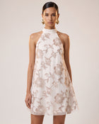 Floral Embroidered Halter Mini Dress - Ivory