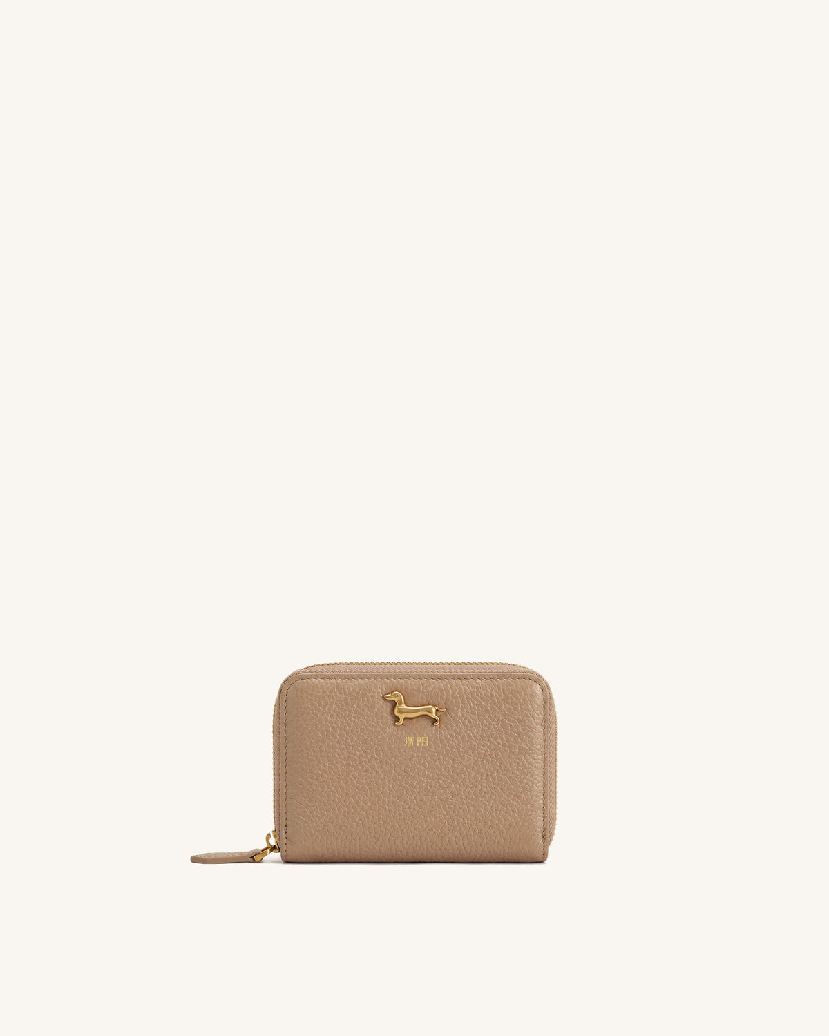 Maeve Dachshund Metal Emblem Zip Wallet - Light Brown