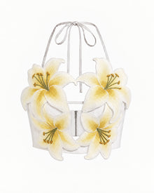 Lily Embroidered Halter Crop Top - White & Yellow