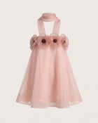 Poppy Embroidered Draped Halter Mini Dress -Blush Pink