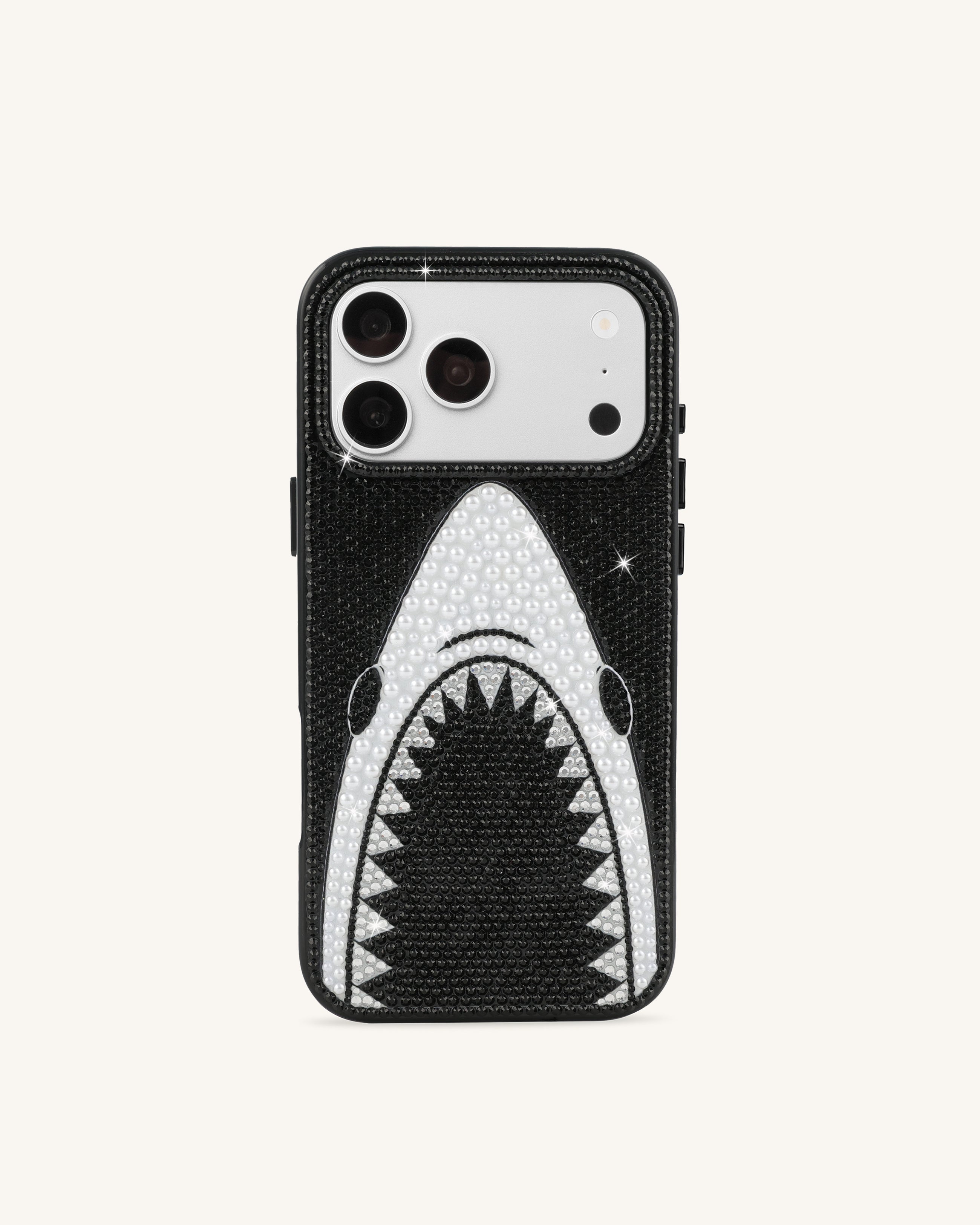 Shark Mouth Pearl Phone Case - Black