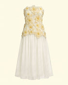 Flower Embroidered Strapless Midi Dress - Ivory