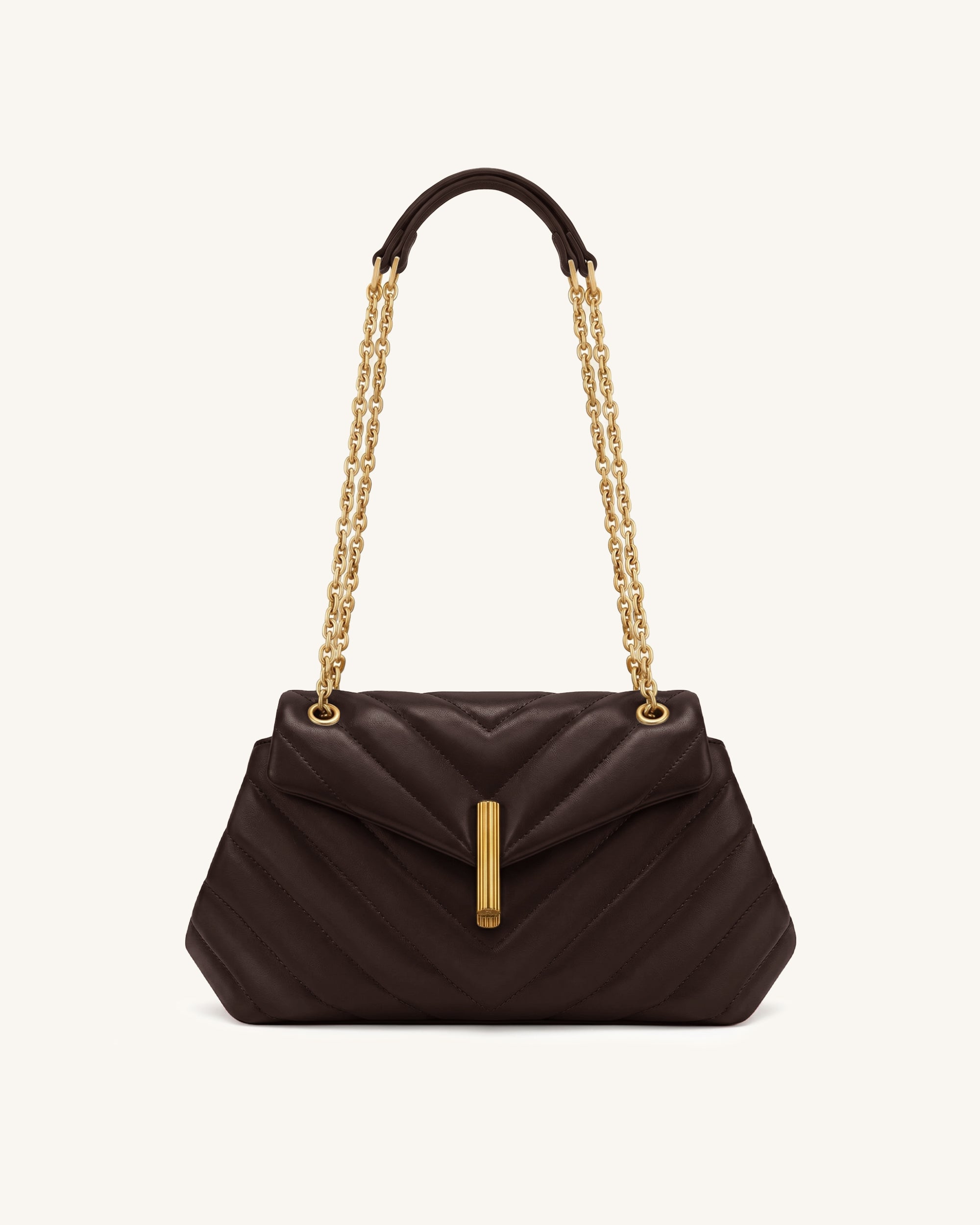 Valerie Quilted Chain Flap Shoulder Bag - Dark Brown