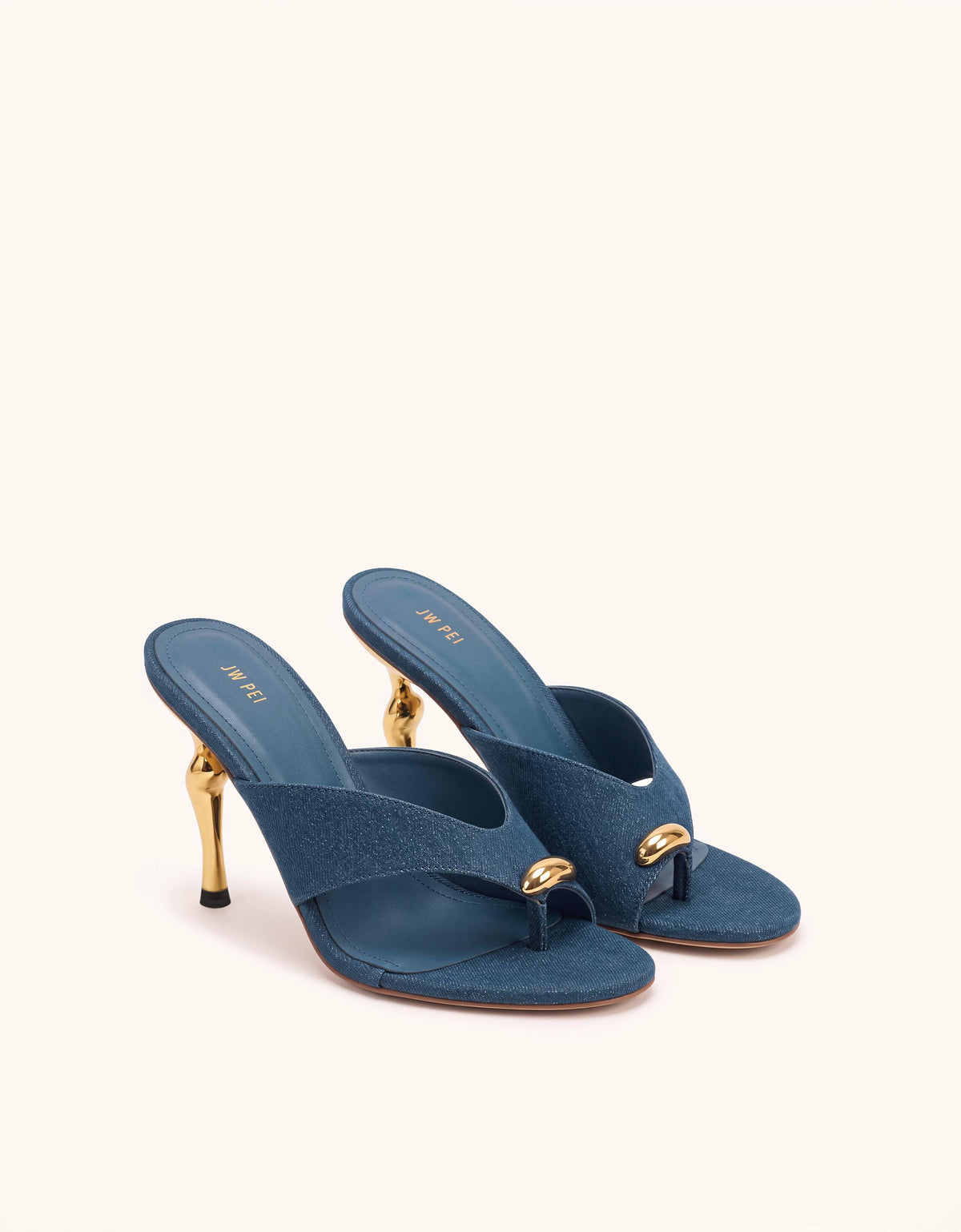 Noemi Cutout Square-Toe Metal Accent Sandals - Denim Blue