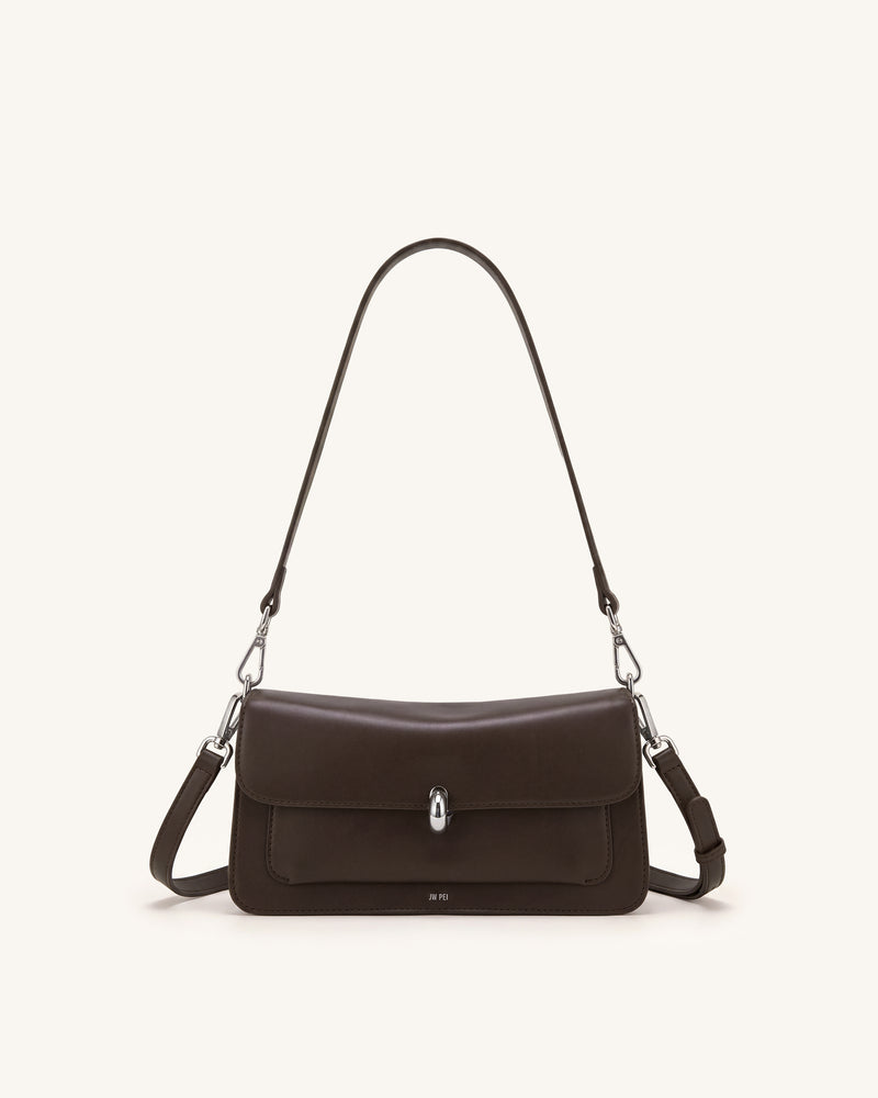 Amelie Front-Pocket Flap Shoulder Bag - Chocolate Brown