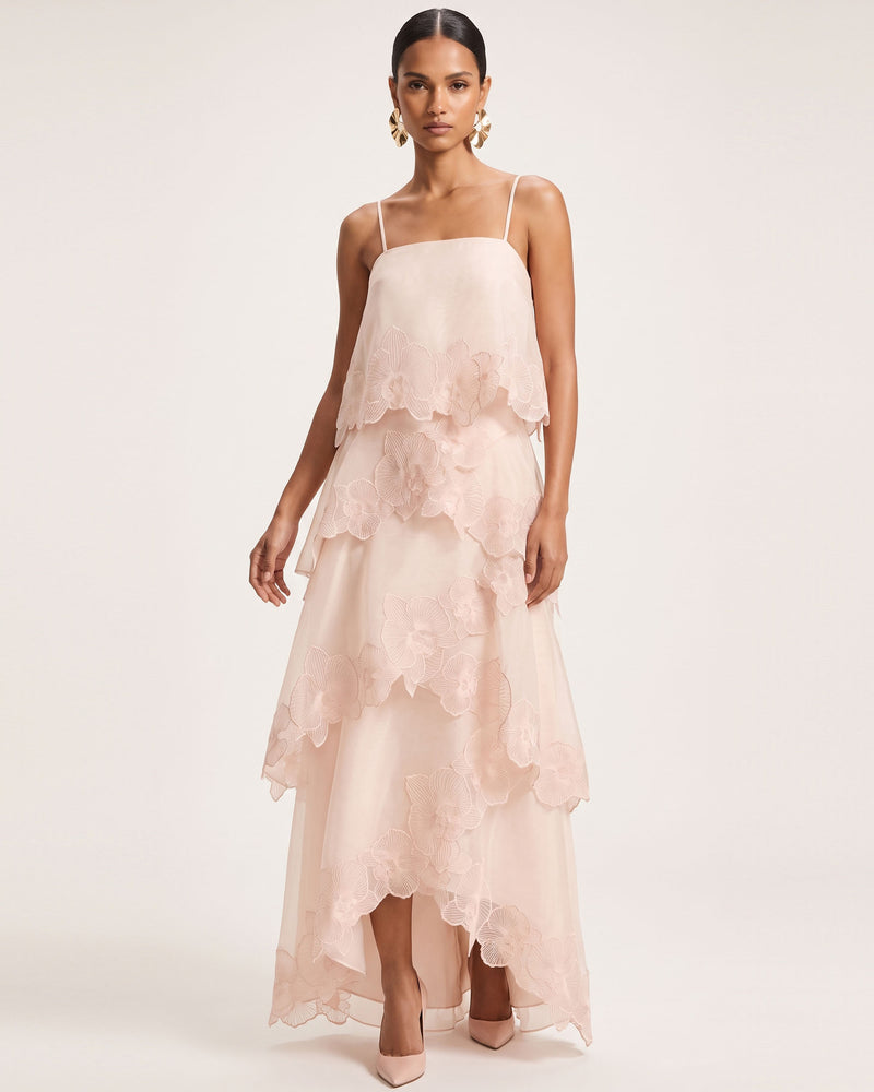 Orchid Embroidered Layered Maxi Dress - Light Pink
