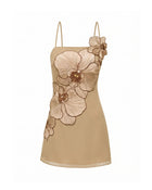 Orchid Appliqué Mini Dress - Mocha Brown