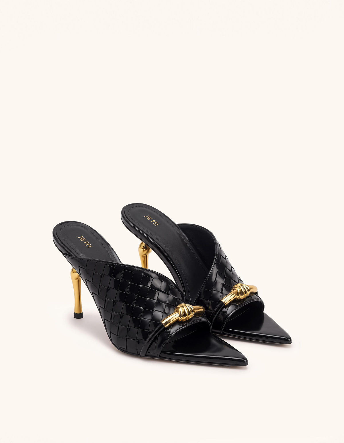 Lena Metal Rope Knot Woven Open Toe Mules - Black