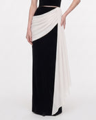 High-Waist Draped Contrast Maxi Skirt - Black & White