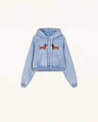 Facing Dachshund Acid Cropped Hoodie - Washed Sky