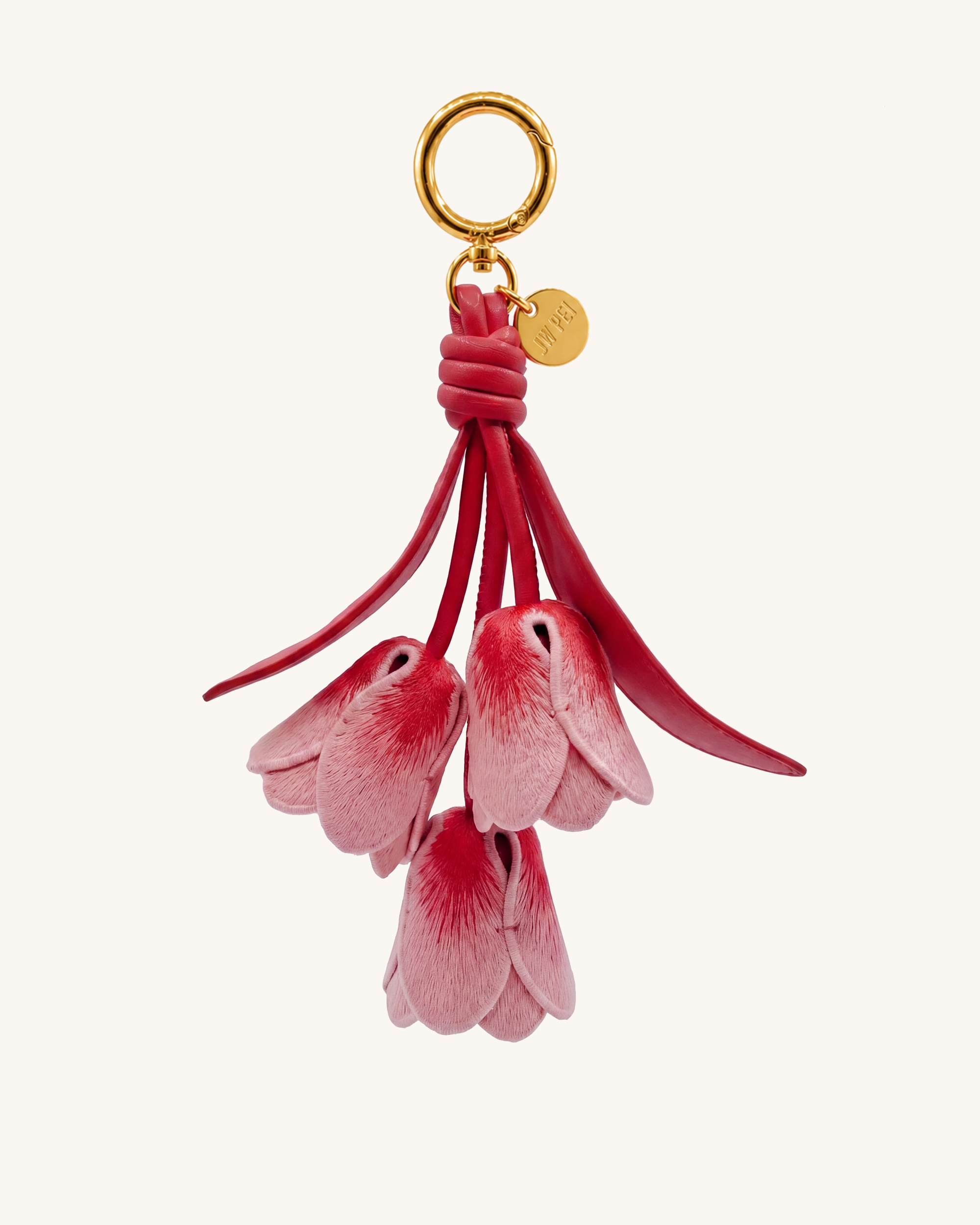 3D Embroidered Tulip Bag Charm - Light Gradient Red