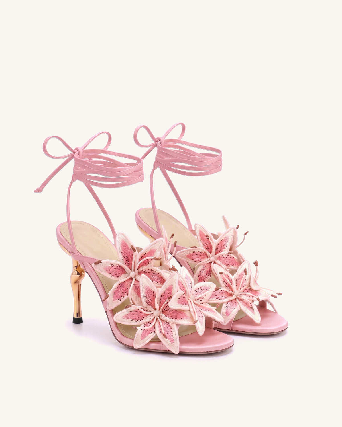 Isadora Lily Floral Lace-Up Stiletto Sandals - Pink