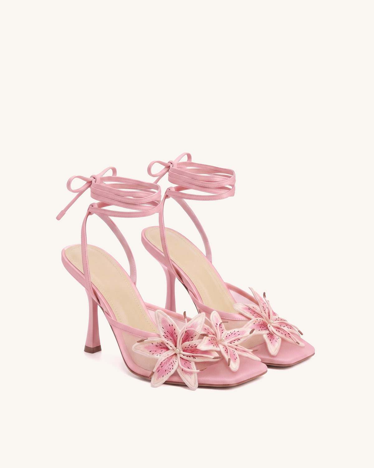 Isadora Lily Floral Heeled Mules - Pink