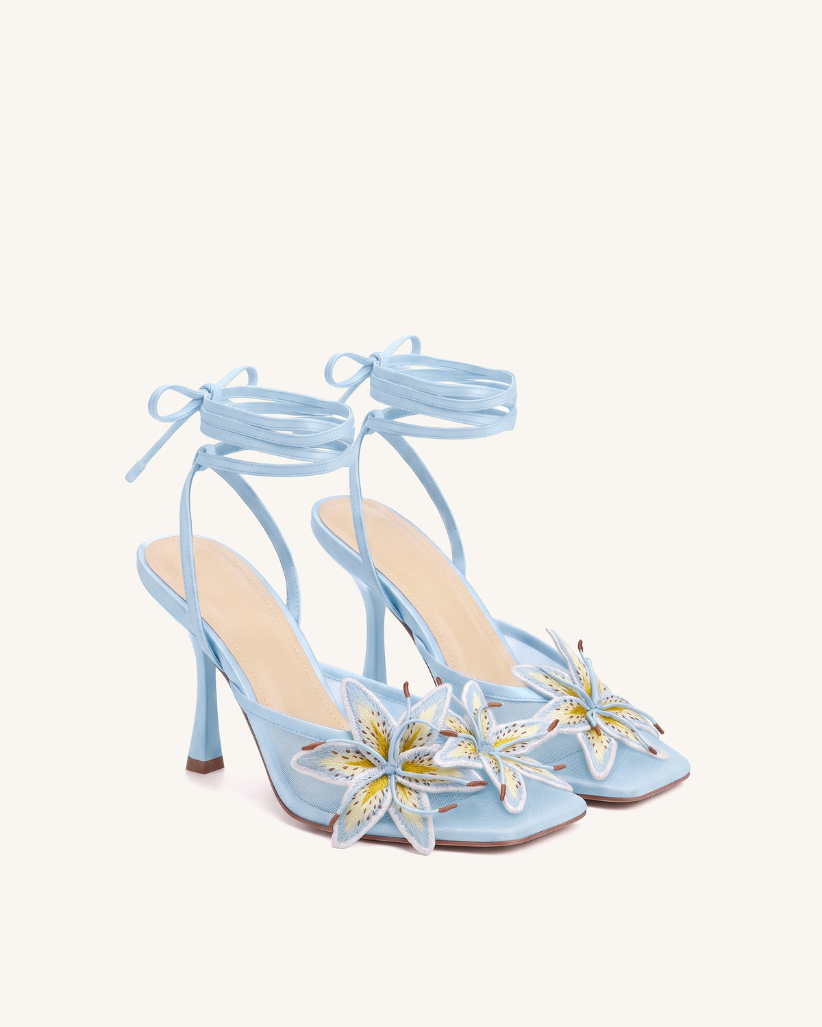 Isadora Lily Floral Heeled Mules - Light Blue