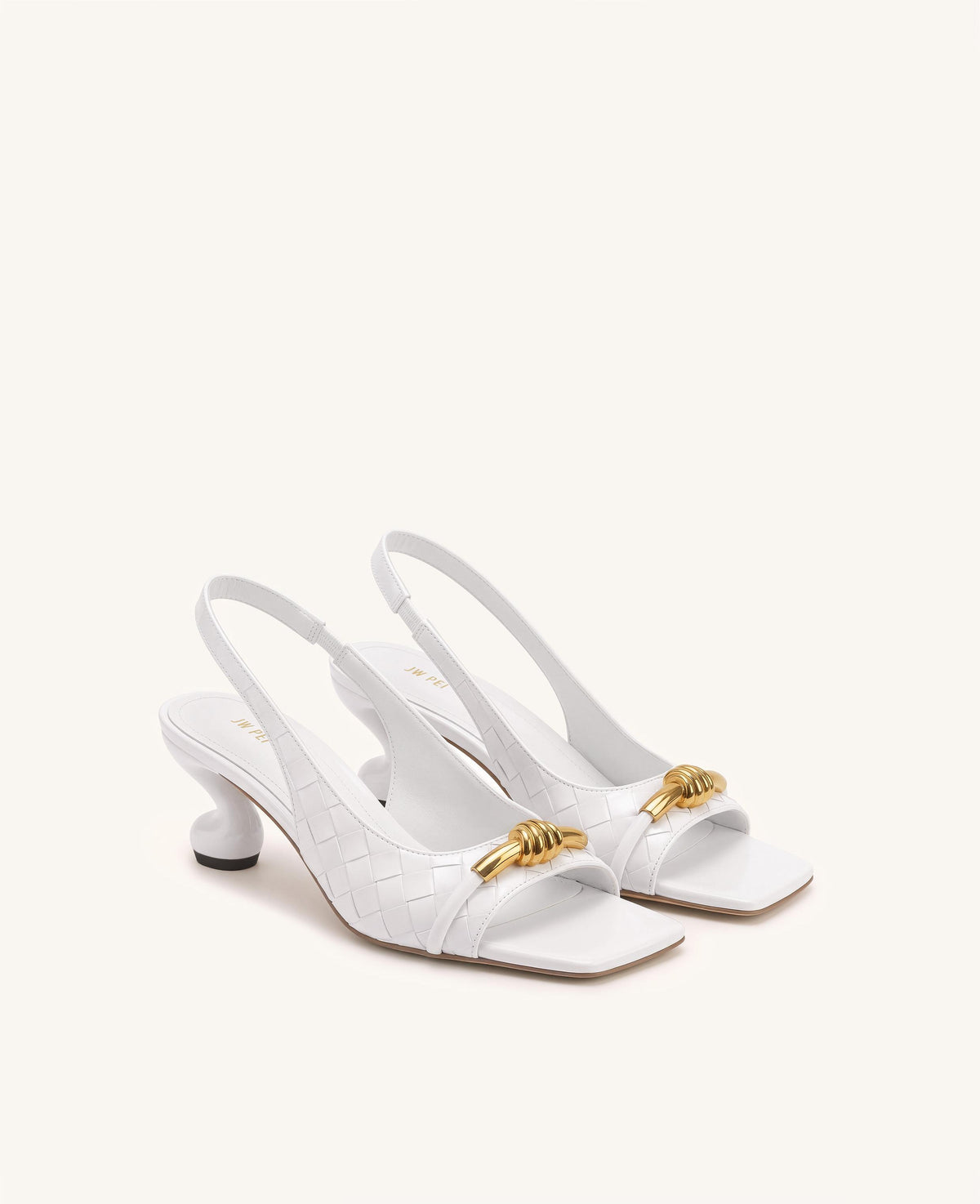 Lena Metal Rope Knot Woven Slingback Pumps - White