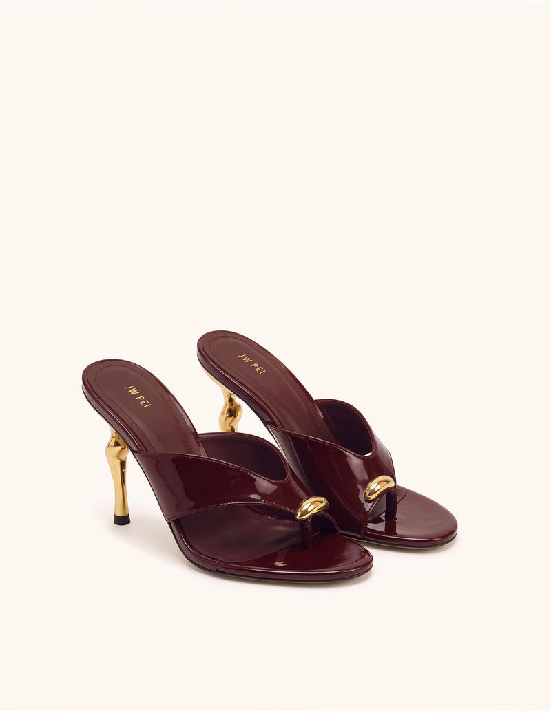 Noemi Cutout Square-Toe Metal Accent Sandals - Burgundy