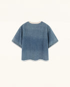 Contrast Rib Denim Cropped Tee - Washed Blue