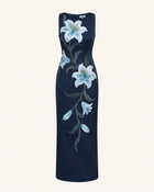 Lily Floral Print Sleeveless Column Maxi Dress - Dark Blue