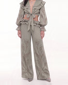 Calla Lily Ruffle Tie-Front Wide-Leg Pants - Sage Green