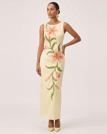 Lily Floral Print Sleeveless Column Maxi Dress - Light Yellow
