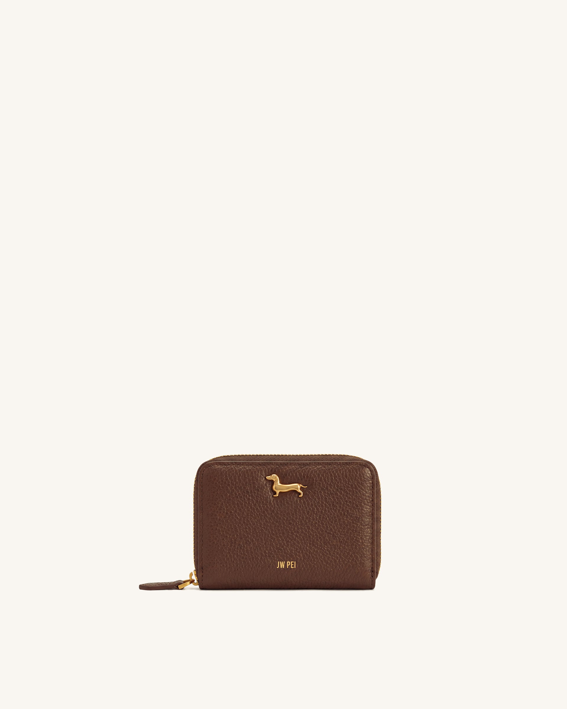 Maeve Dachshund Metal Emblem Zip Wallet - Dark Brown
