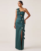 Orchid Embellished Cutout Slit Maxi Dress - Dark Green