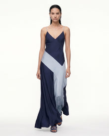 Colorblock Spaghetti Strap Maxi Dress - Navy & Light Blue