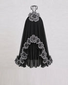 Floral Embroidered High-Low Halter Top - Black