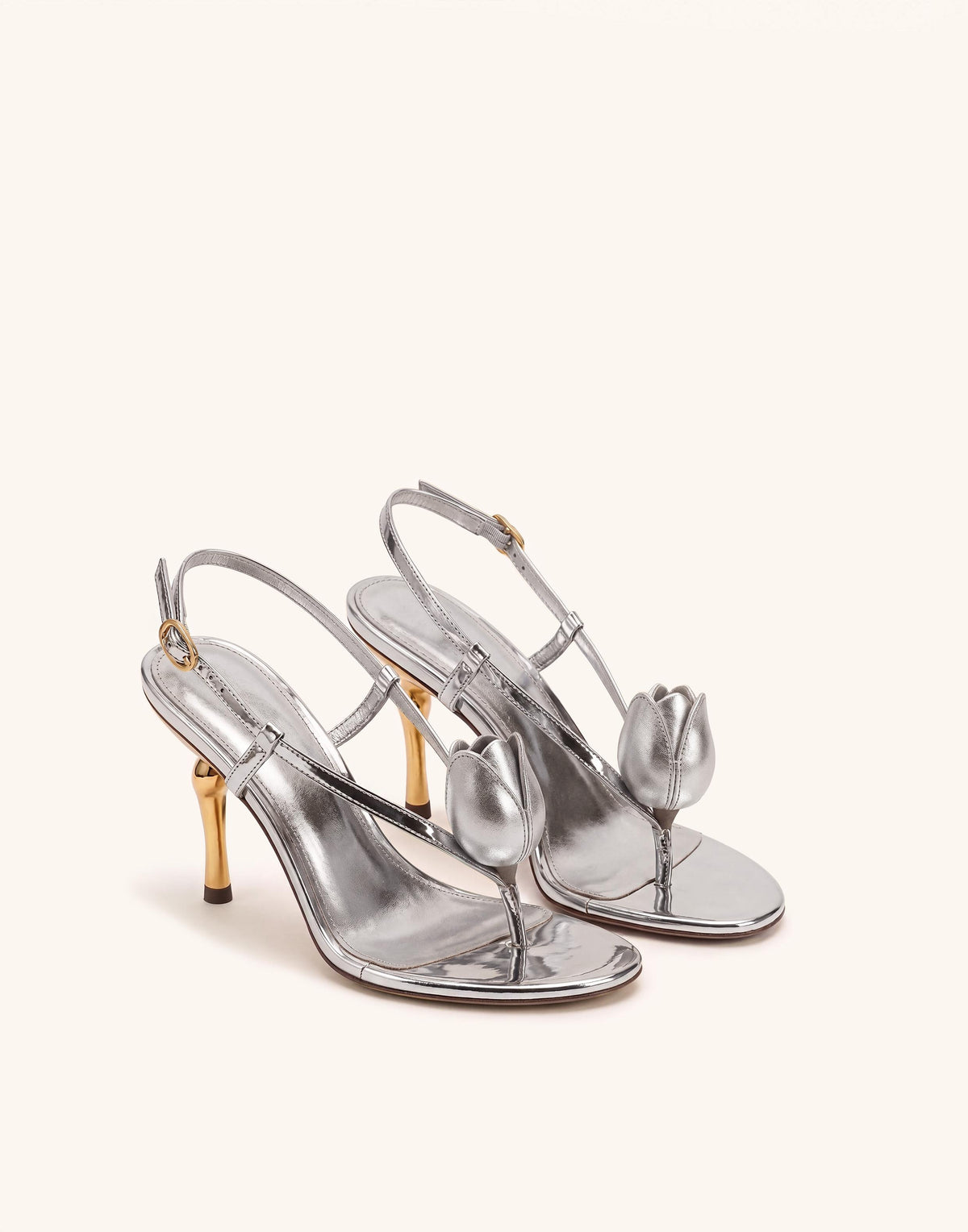 Amara Metallic 3D Tulip Toe-Post Heels - Silver