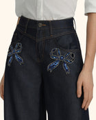 Pocket Rhinestone Bow Wide Leg Jeans - Deep Thoughts Only