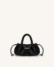 Nerissa Ruched Flap Top Handle Bag - Black