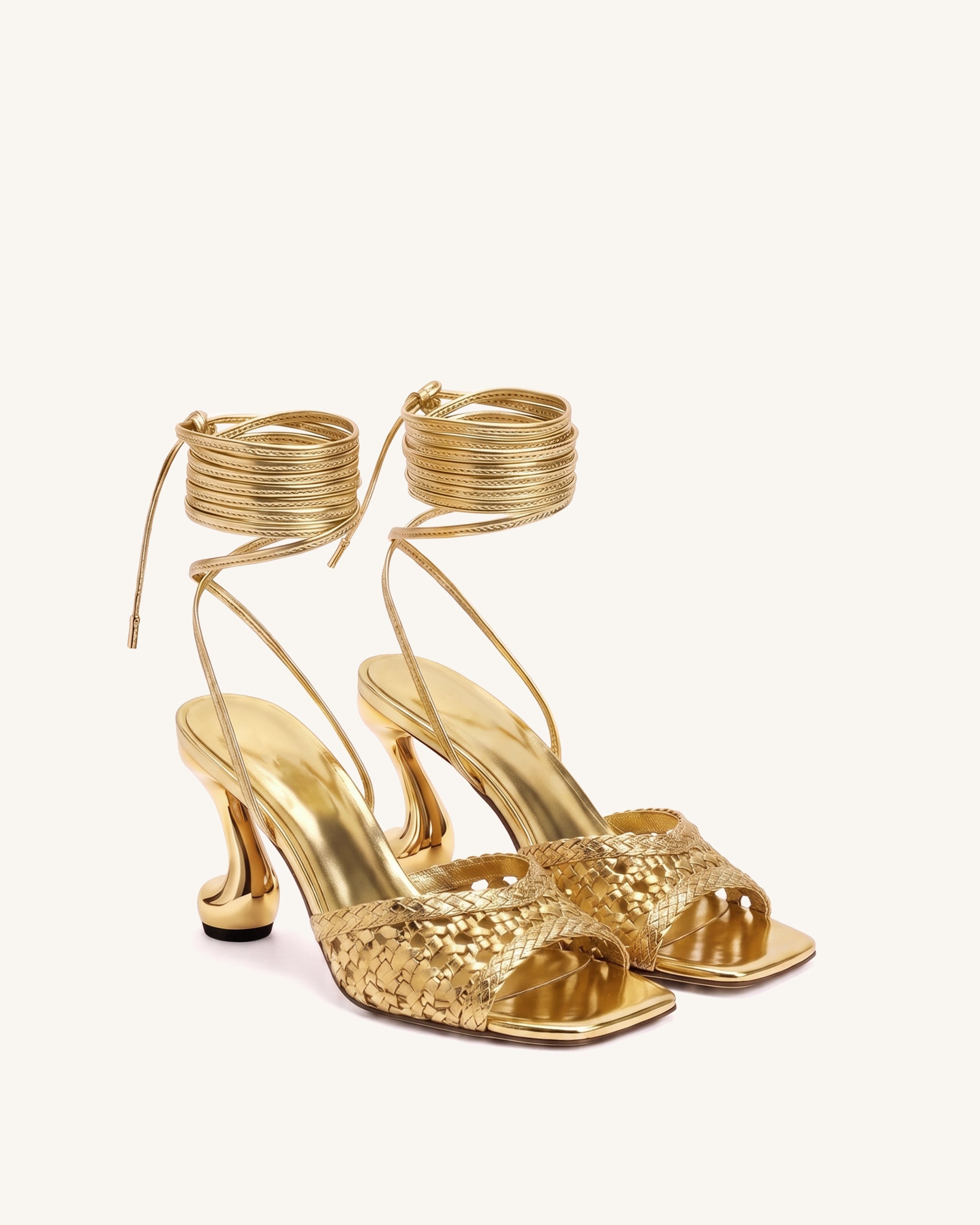 Nadia Woven Wrap-Around Sandals - Gold