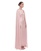 Floral Embellished Cape-Sleeve Maxi Dress - Blush