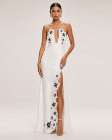Flower Embroidered Cutout Halter Maxi Dress - White