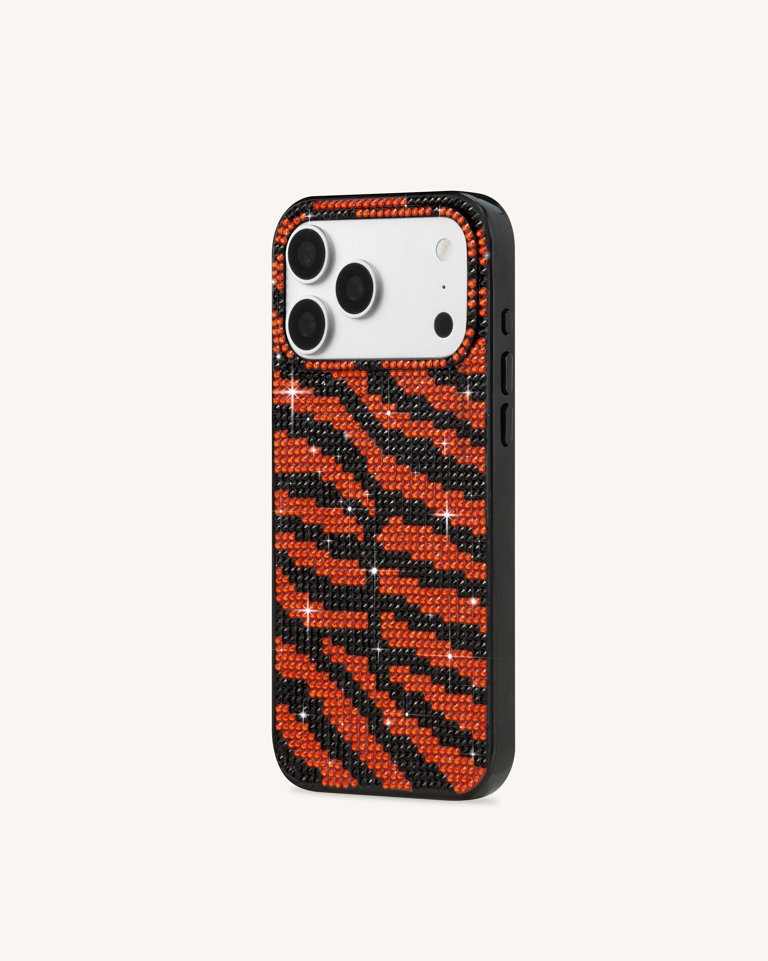 Tiger Stripe Artificial Crystal Phone Case - Black