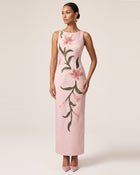 Lily Floral Print Sleeveless Column Maxi Dress - Light Pink
