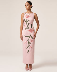 Lily Floral Print Sleeveless Column Maxi Dress - Light Pink