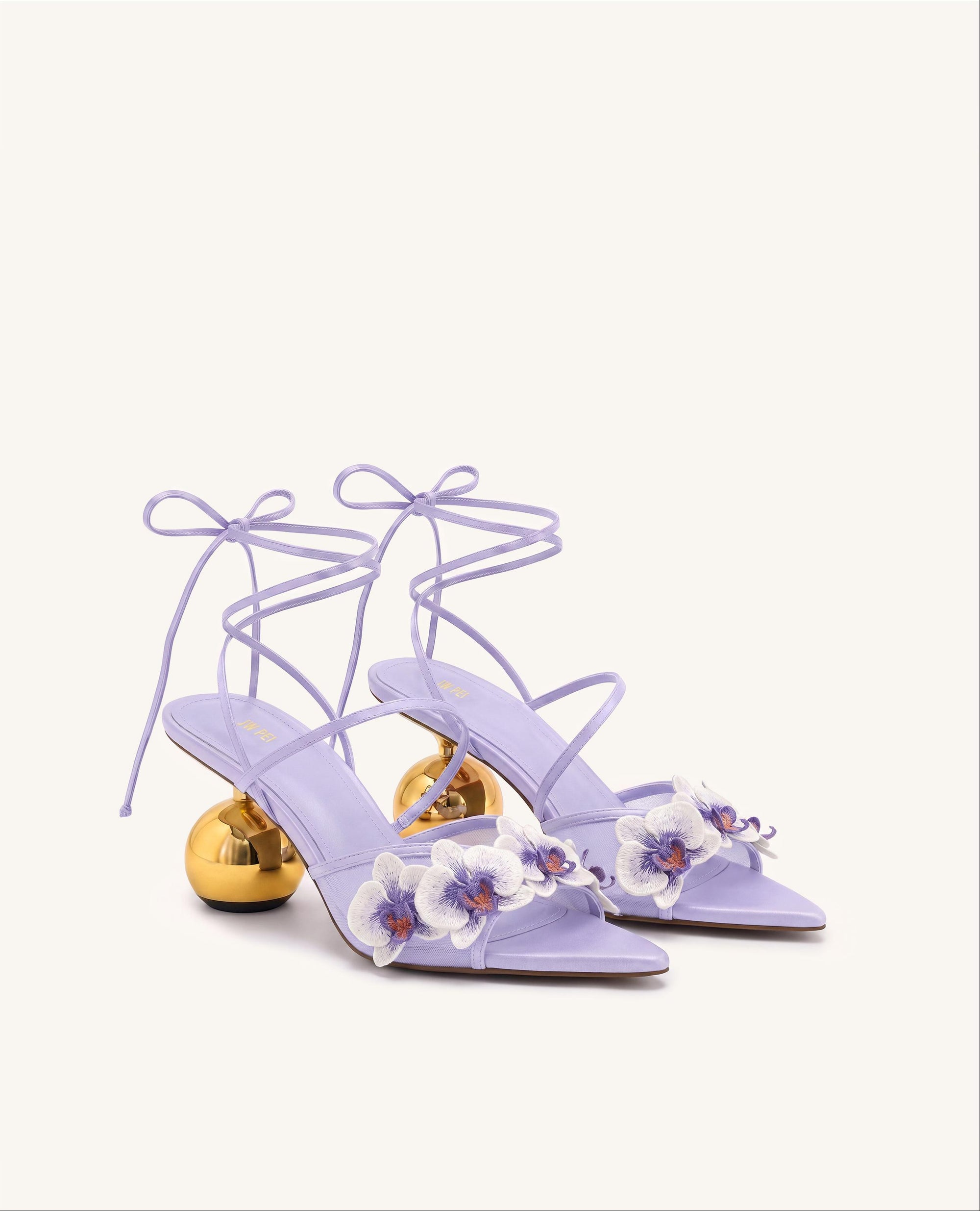 Celia Orchid Embroidered Sphere Heel Lace-Up Sandals - Purple