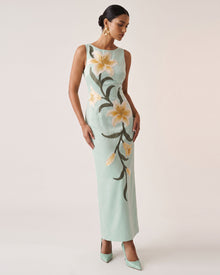 Lily Floral Print Sleeveless Column Maxi Dress - Mint Green