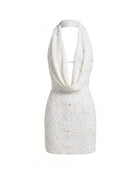 Orchid Beaded Embroidered Deep V Halter Mini Dress - White