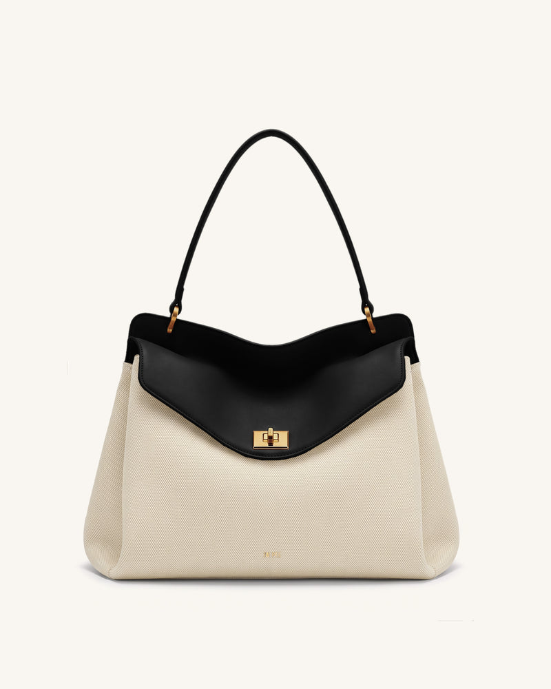 Lucia Turn-Lock Shoulder Bag - Black Canvas