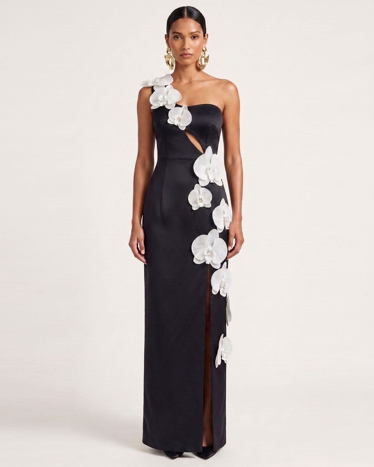 Orchid Embellished Cutout Slit Maxi Dress - Black