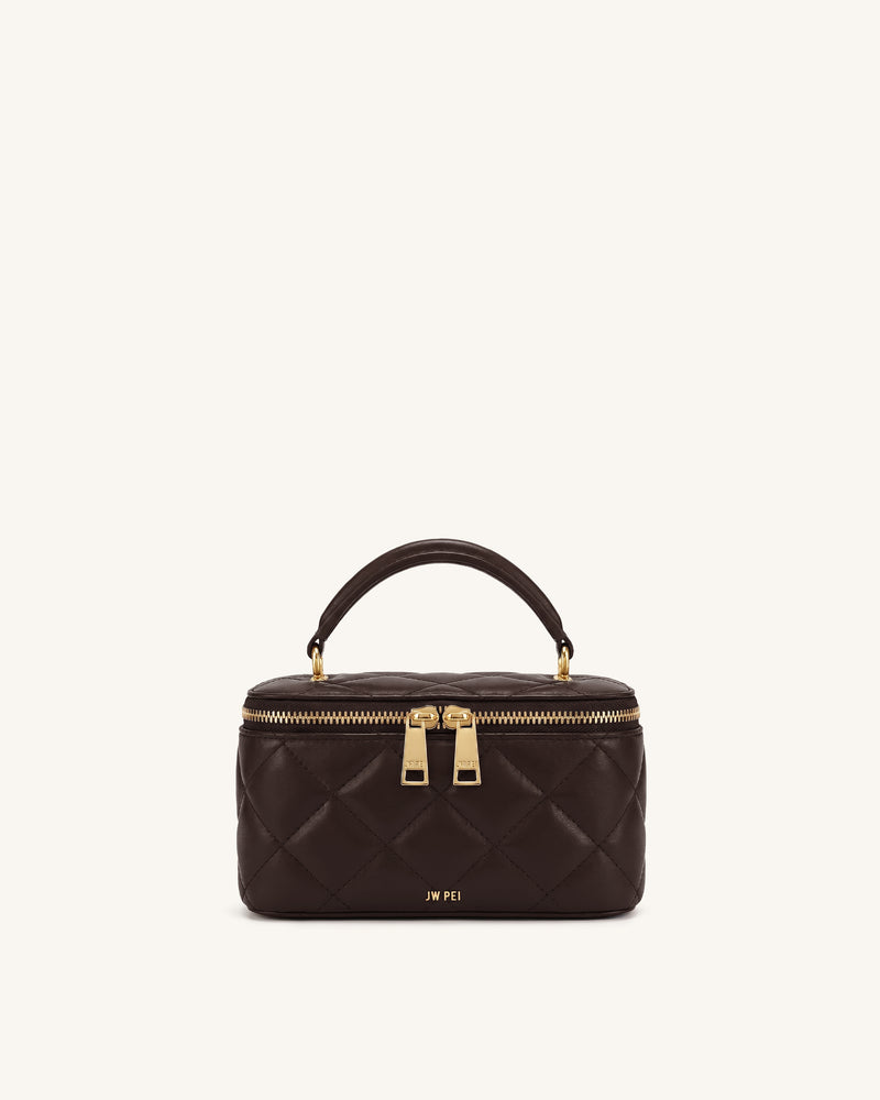 Vivienne Quilted Vanity Top Handle Bag - Dark Coffee Brown