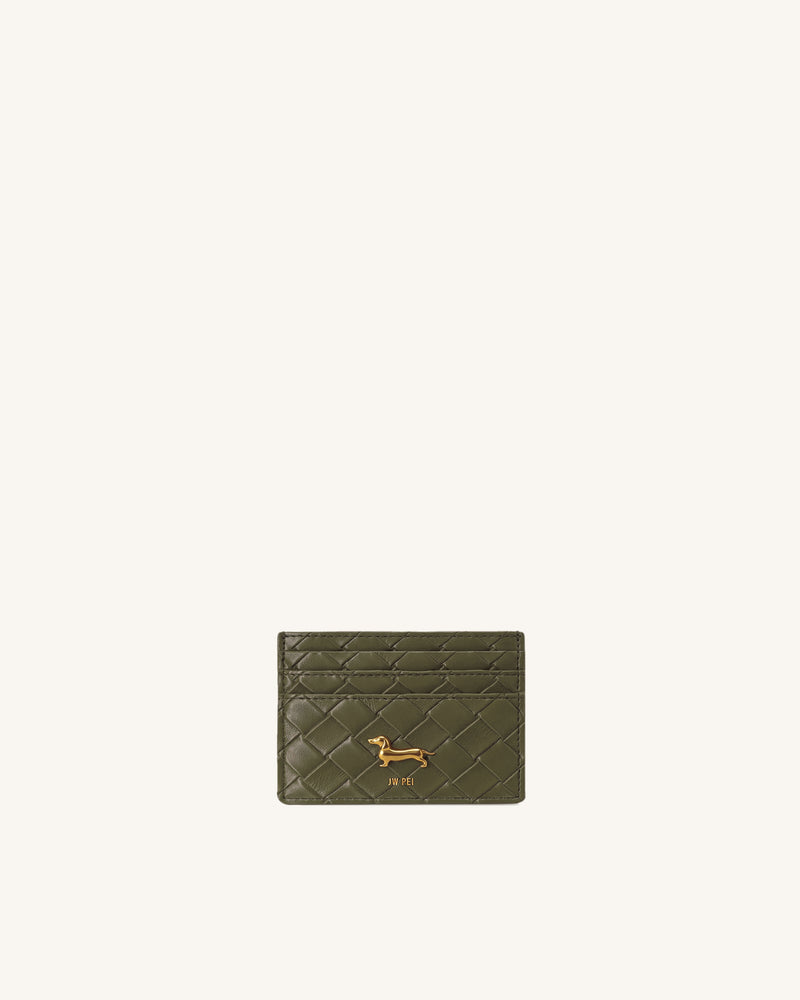 Maeve Woven Dachshund Metal Emblem Card Holder - Olive Green