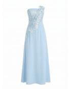 Orchid Embroidered Strapless A-Line Maxi Dress - Light Blue