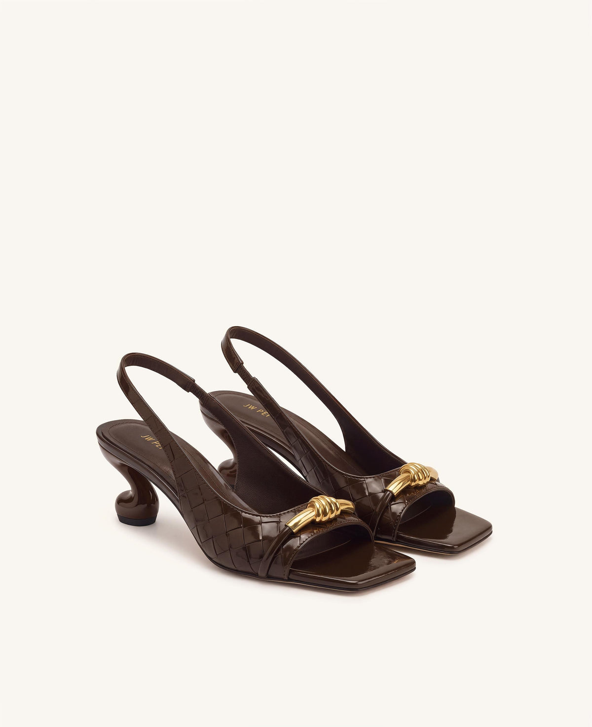 Lena Metal Rope Knot Woven Slingback Pumps - Dark Brown