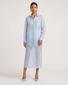 Orchid-Embroidered Button-Collar Shirt - Light Blue