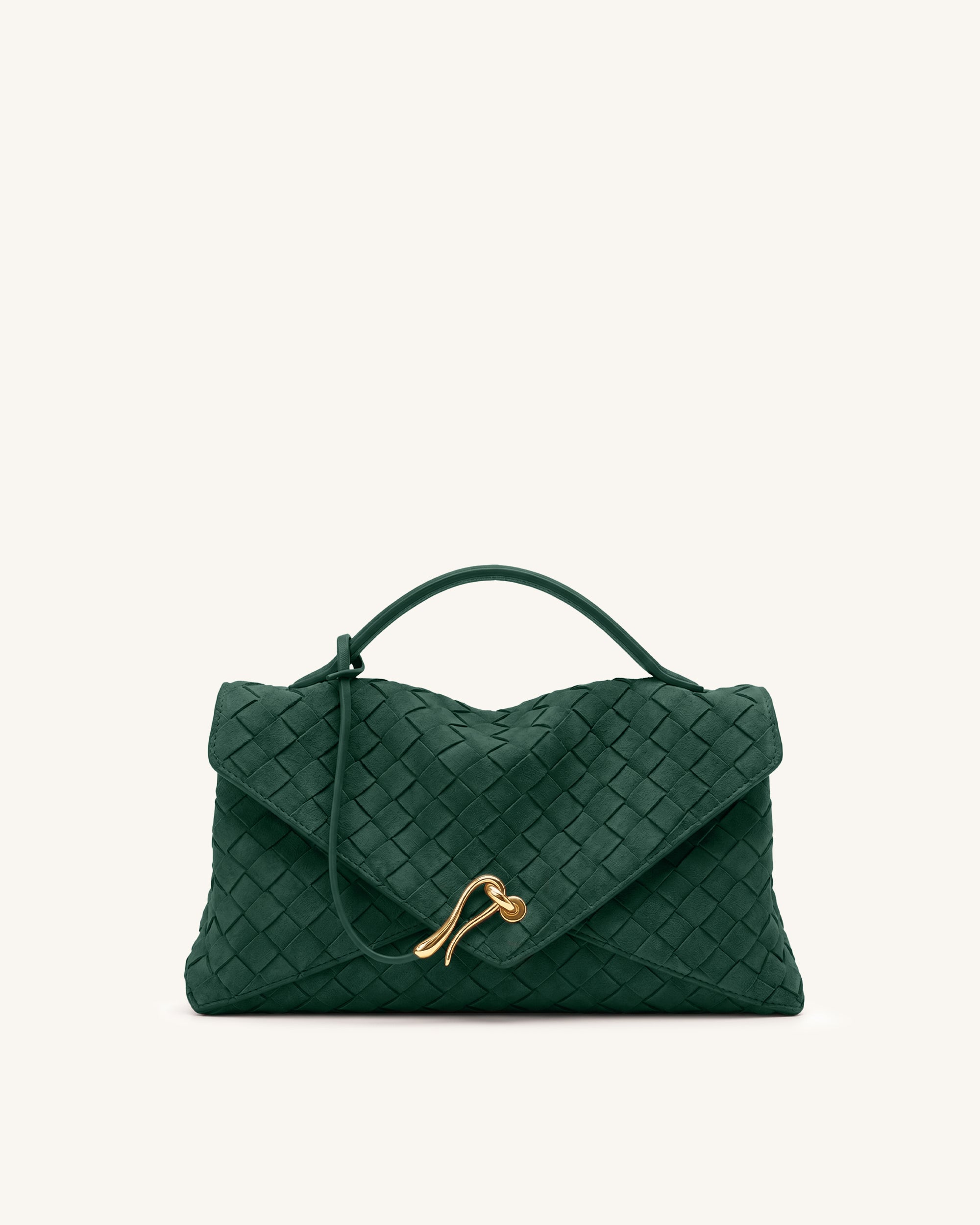 Celeste Faux Suede Woven Envelope Bag - Dark Green