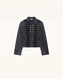 Hussar Braided Stand Collar Denim Jacket - Washed Charcoal